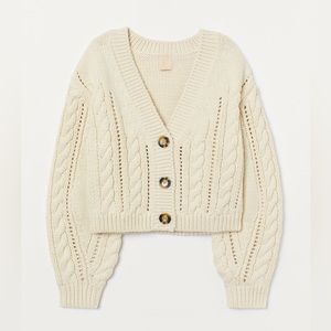 H&M cream cable-knit crop cardigan